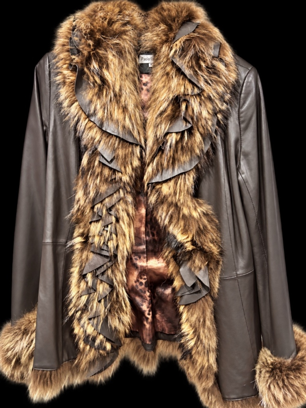 Paolo Santini Brown Leather Jacket with Fur Trim – Size 8 – Worn Once